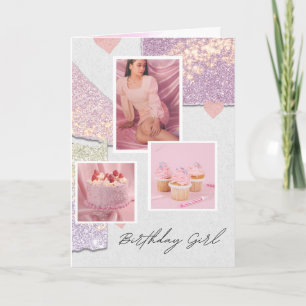 Pink Birthday Girl Customised Folded Greeting Card