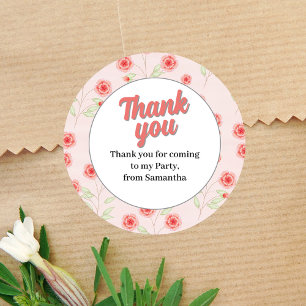 Pink Birthday Girl Party Thank You Classic Round Sticker