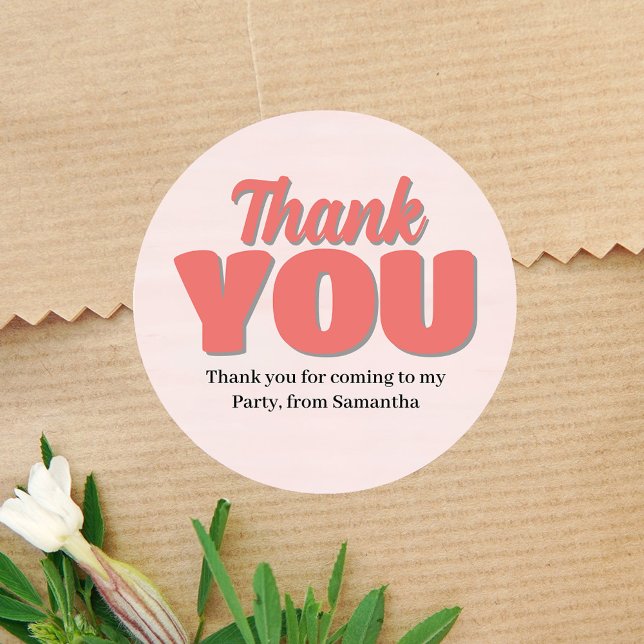 Pink Birthday Girl Party Thank You Classic Round Sticker (Pink Birthday party Thank you sticker.)