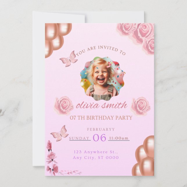 Pink birthday invitation (Front)