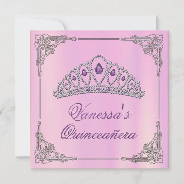 Pink Birthday Invite with Diamond Tiara (Front)