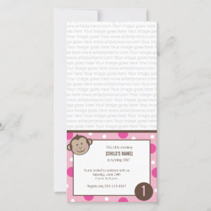 Pink Birthday Monkey Photo Card Invitation
