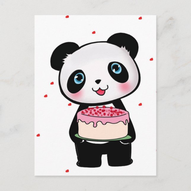 Pink Birthday Panda Bear with Cake Fan Enthusiast Postcard (Front)