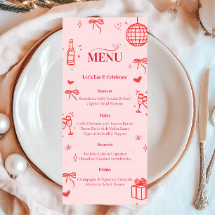 Pink Birthday Party Menu Card   Cheers to Thirty