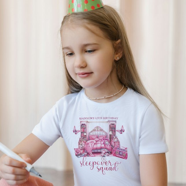 Pink Birthday Personalised Sleepover squad T-Shirt (Creator Uploaded)