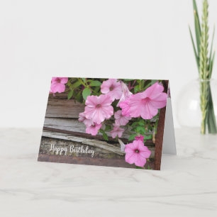 Pink Birthday Petunia on Wood Card