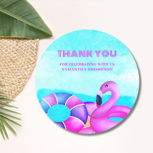 Pink Birthday Pool Party Thank You  Classic Round Sticker