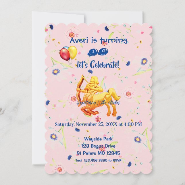 Pink Birthday Sagittarius  Invitation (Front)