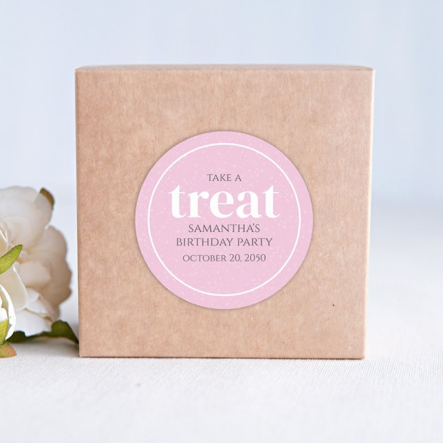 Pink Birthday Simple Minimalist Modern Treat  Classic Round Sticker (Creator Uploaded)