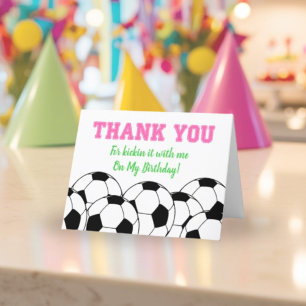 Pink Birthday Soccer Theme Thank You Card For Girl