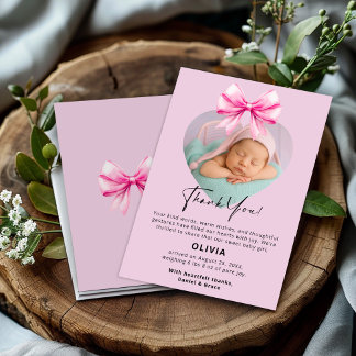 Pink Birthday Thank You Card with Photo