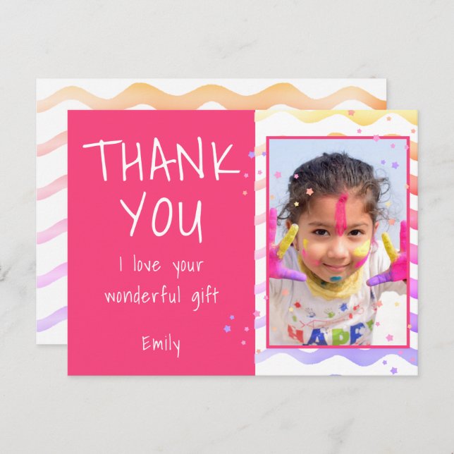 Pink Birthday Thank you Girl Photo Card (Front/Back)