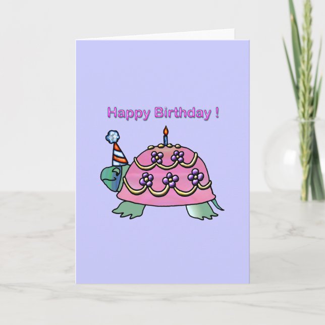 Pink Birthday Turtle 2 Birthday Card (Front)