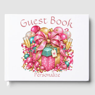 Pink Birthday Whimsical Gifts Balloons Personalise Guest Book