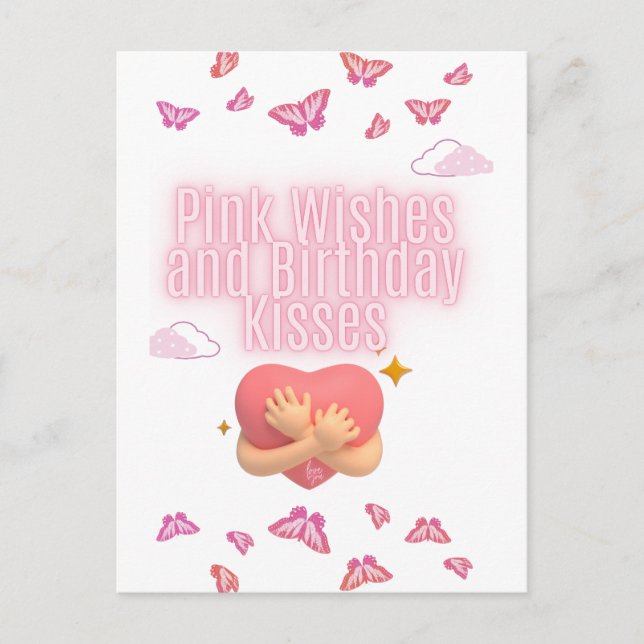 "Pink Birthday Wishes Card" Postcard (Front)