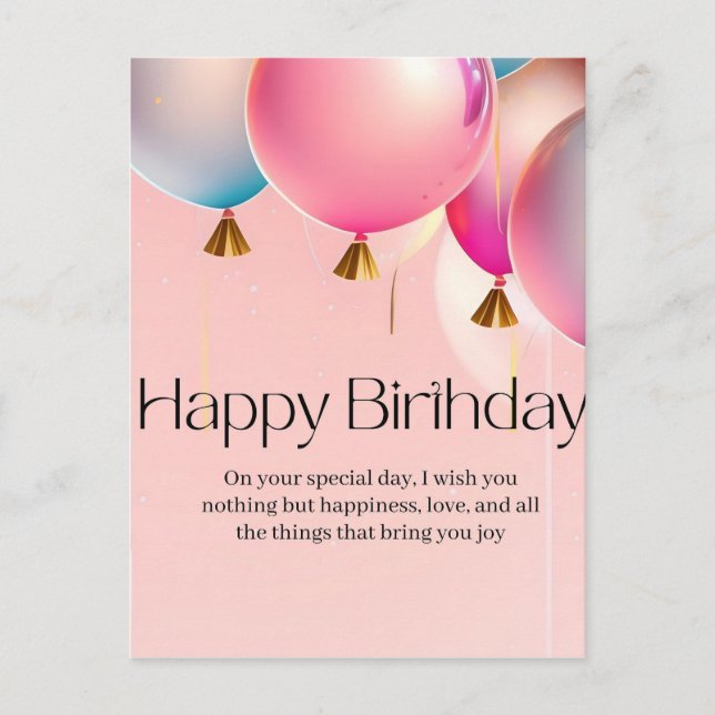 Pink Birthday Wishes Postcard (Front)
