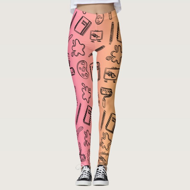 Pink blac Textile Abstract Pattern Leggins  Leggings (Front)