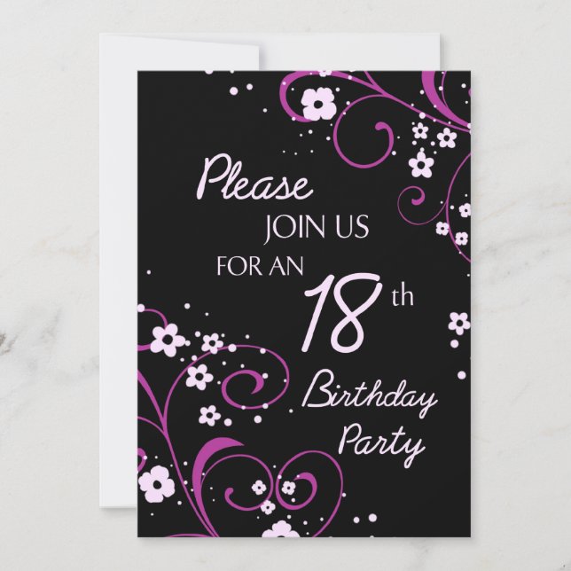 Pink Black 18th Birthday Party Invitation Card (Front)