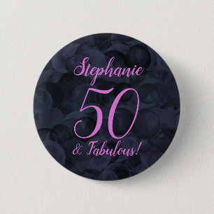 Pink Black 50 and Fabulous Birthday Party Button
