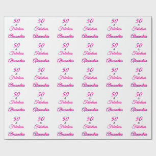 Pink Black 50 & Fabulous 50th Birthday Wrapping Paper