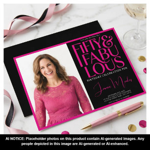 Pink Black 50 & Fabulous Elegant Birthday Invitation