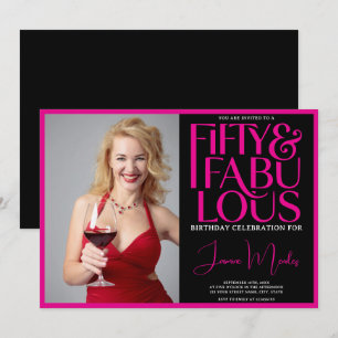 Pink Black 50 & Fabulous Elegant Birthday Invitation