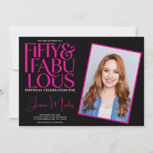 Pink Black 50 & Fabulous Elegant Stripes Birthday Invitation