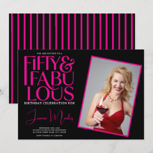 Pink Black 50 & Fabulous Elegant Stripes Birthday  Invitation