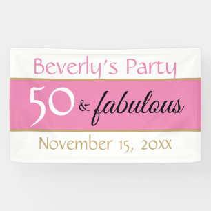 Pink Black 50 & Fabulous Typography 50th Birthday Banner
