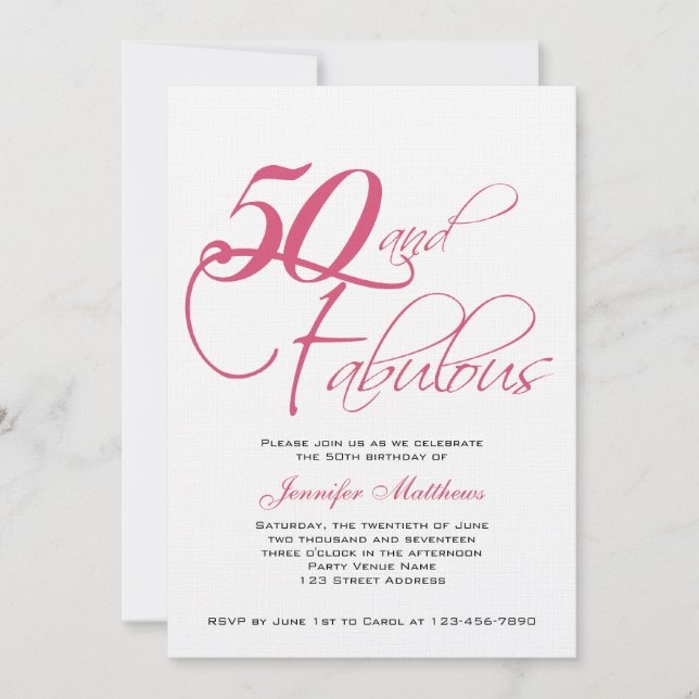 Pink Black 50th and Fabulous! Birthday Invitations (Front)