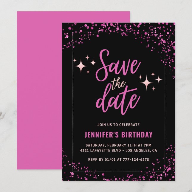 Pink Black 51st birthday invitation Save the date  (Front/Back)