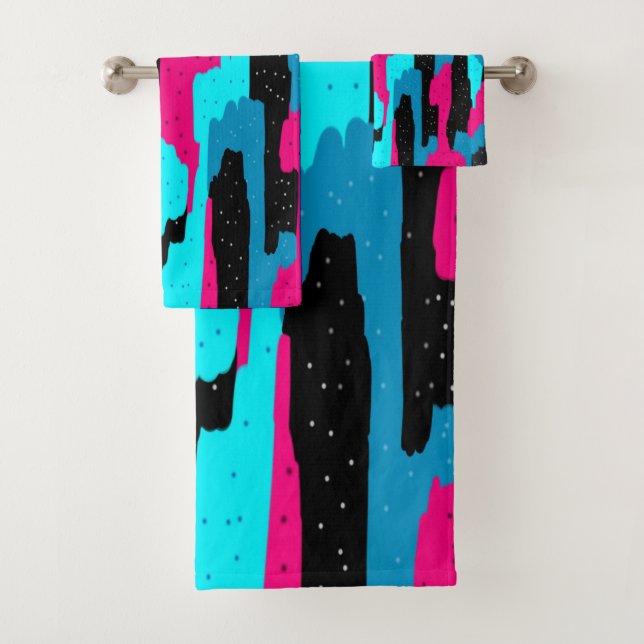 Pink, Black, and Blue Abstract Art Print   Bath Towel Set (Insitu)