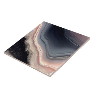 Pink Black and Cream Geode Style Ceramic Tile. Tile