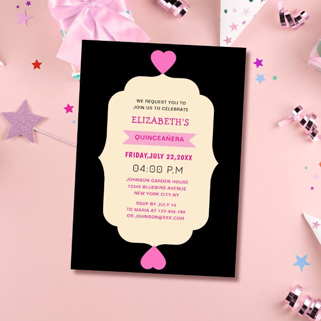 pink black and creme colourful quinceañera  invitation (Creator Uploaded)
