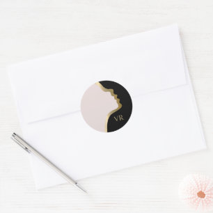Pink Black And Gold Face Monogram Name Classic Round Sticker