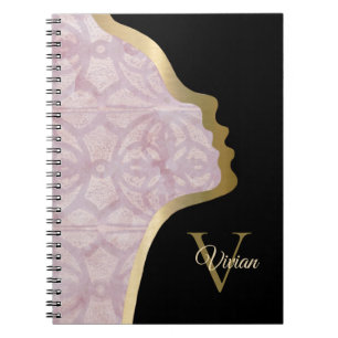 Pink Black And Gold Face Monogram Name Notebook