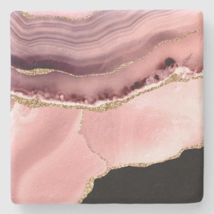 Pink, Black, and Gold Faux Agate Stone Coaster