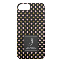 Pink, Black and Gold Foil Polka Dot Monogram