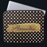Pink, Black and Gold Foil Polka Dot Name Laptop Sleeve<br><div class="desc">Pink,  Black and Faux Gold Foil Polka Dot Pattern  with Gold Paint Stripe Elegant Monogram Computer Case. This case can be customised to include your full name with a beautiful handwritten black script.</div>