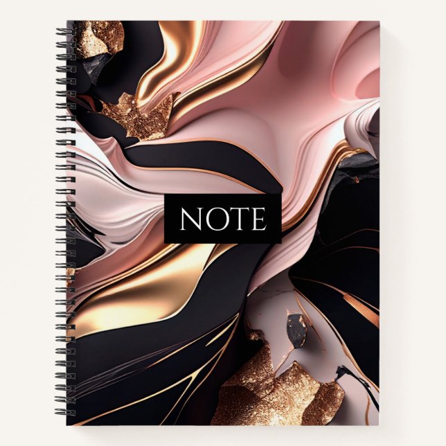 pink black and gold liquid marble gold foil notebook (Front)