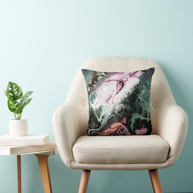 Pink, black and jade green marble tie-dye  cushion (Chair)