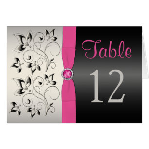 Pink, Black and Silver Floral Table Number Card