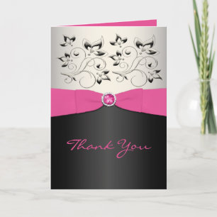 Pink, Black, and Silver Thank You Card