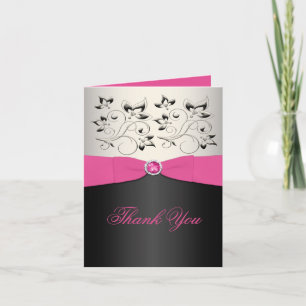 Pink, Black, and Silver Thank You Card