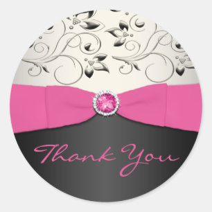 Pink, Black, and Silver Thank You Sticker