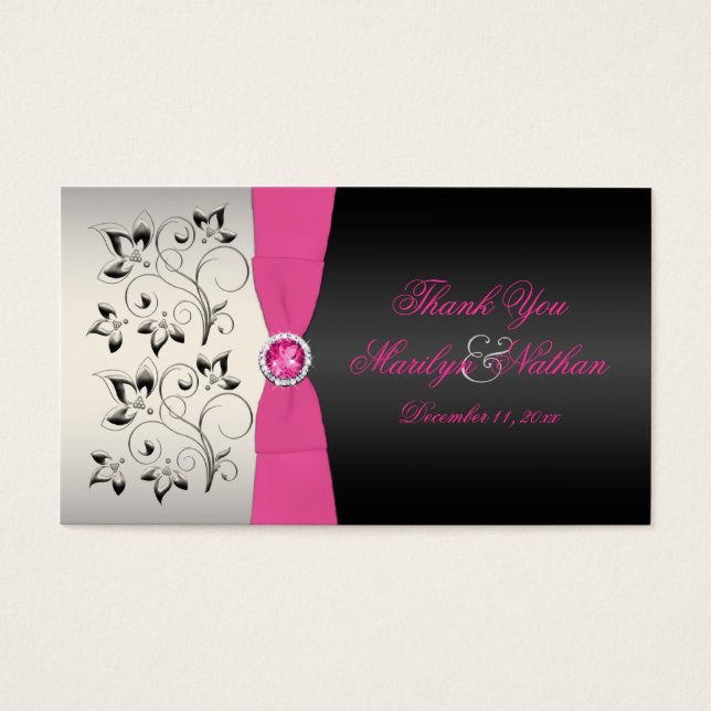 Pink, Black, and Silver Wedding Favour Tag (Front)