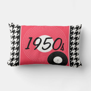 Pink, black and white 1950s theme lumbar cushion