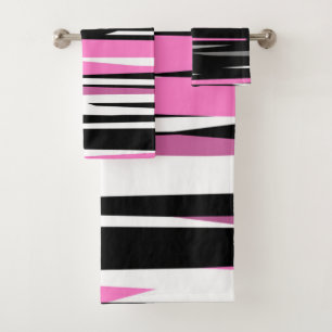 Pink Black and White Abstract Bath Towel Set