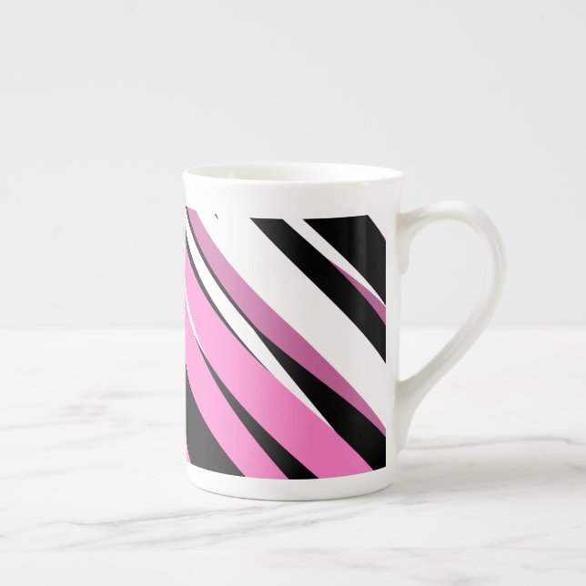 Pink Black and White Abstract     Bone China Mug (Right)