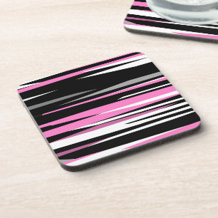 Pink Black and White Abstract     Coaster
